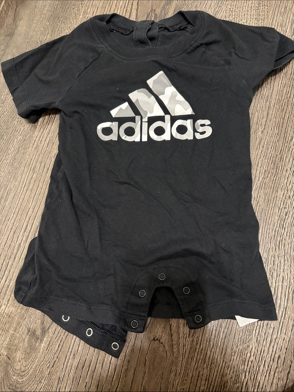 adidas Black Tee Romper with Silver Camo Logo